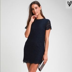 Take me to brunch navy blue lace shift dress